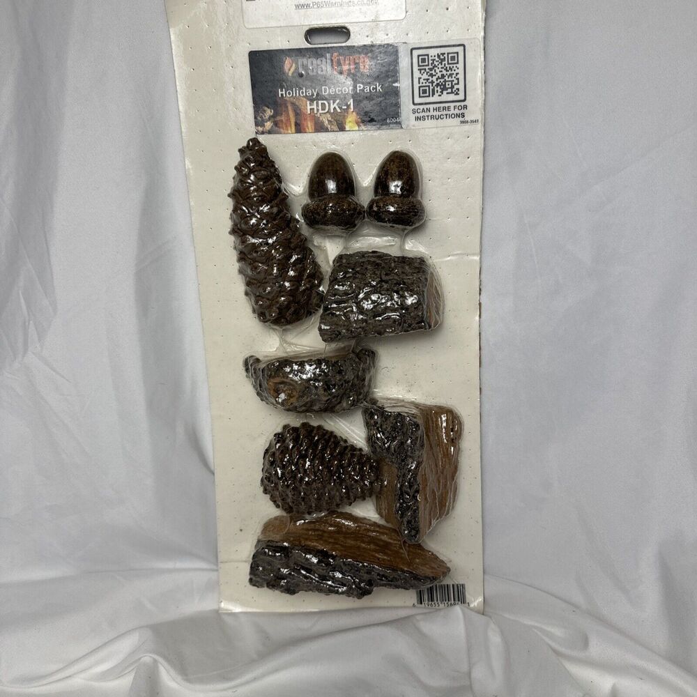 Real Fyre Gas Fireplace Decor Log Pine Cone Acorn‎ Bark Christmas Thanksgiving
